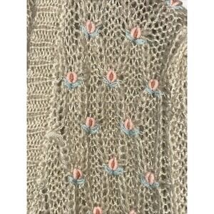 Vintage West Coast Connection Sweater Crop Cardigan Cream Acrylic Pink Flowers L